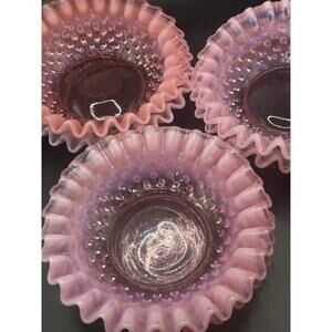 ONE Vintage Fenton Cranberry Opalescent Pink Hobnail Candy Trinket Dish 5.5”